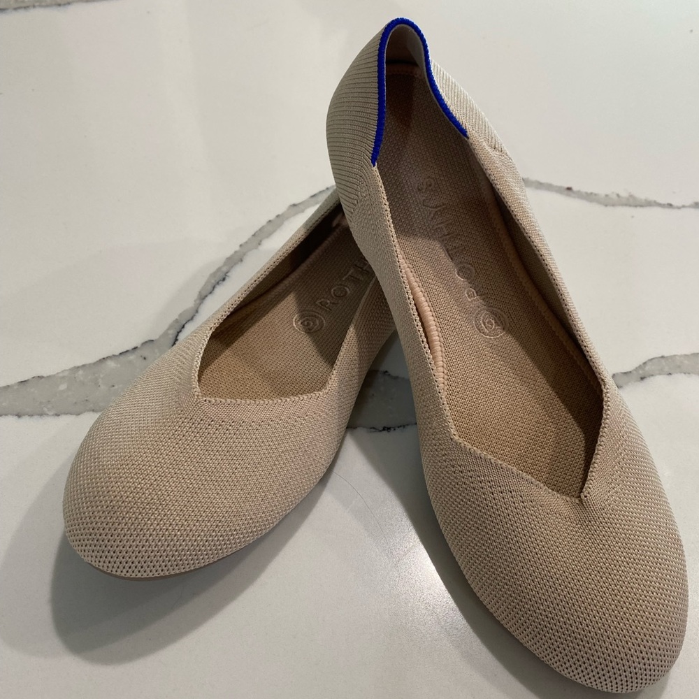 Rothys Flats, Size 10, Ecru Colored with Tortoise Shell Sole.